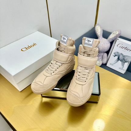 CHLOE 26S HIGH-TOP SKATE SNEAKERS IN BEIGE CALFSKIN AND SUEDE