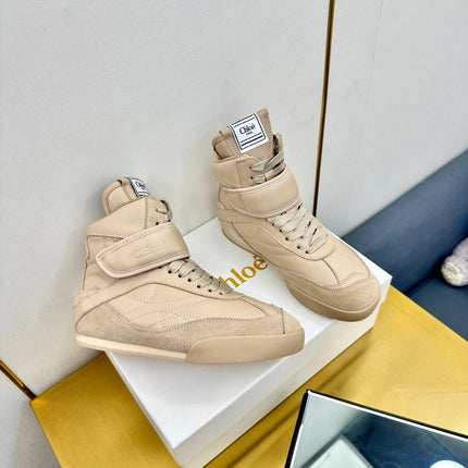 CHLOE 26S HIGH-TOP SKATE SNEAKERS IN BEIGE CALFSKIN AND SUEDE
