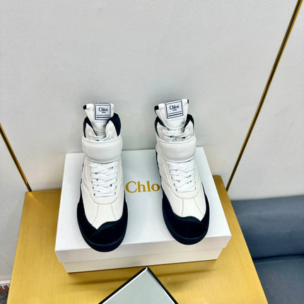 CHLOE 26S HIGH-TOP SKATE SNEAKERS IN WHITE CALFSKIN AND BLACK SUEDE