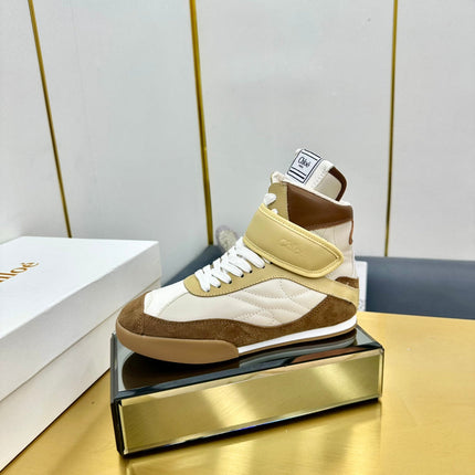 CHLOE 26S HIGH-TOP SKATE SNEAKERS IN BEIGE CALFSKIN AND BROWN SUEDE