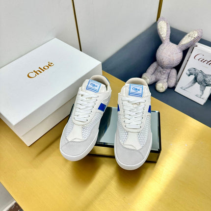 CHLOE 26S SKATE SNEAKERS IN WHITE AND NAVY BLUE CALFSKIN