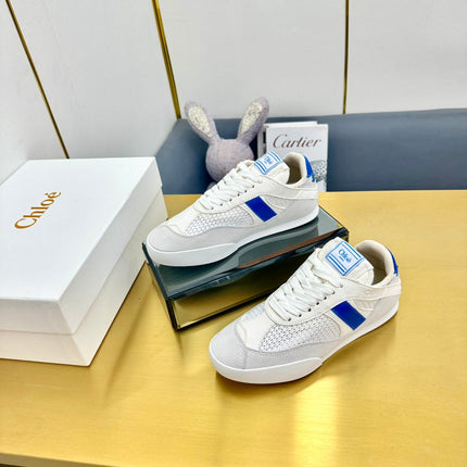 CHLOE 26S SKATE SNEAKERS IN WHITE AND NAVY BLUE CALFSKIN