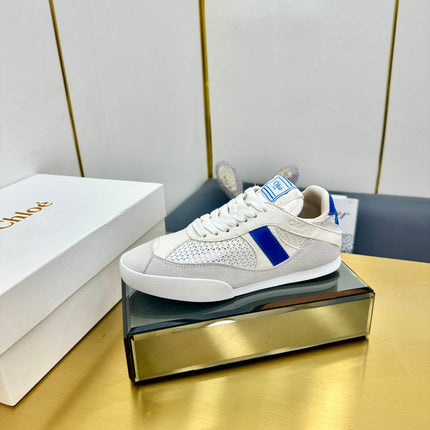 CHLOE 26S SKATE SNEAKERS IN WHITE AND NAVY BLUE CALFSKIN