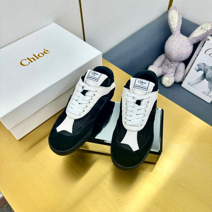 CHLOE 26S SKATE SNEAKERS IN WHITE CALFSKIN MIX BLACK MESH