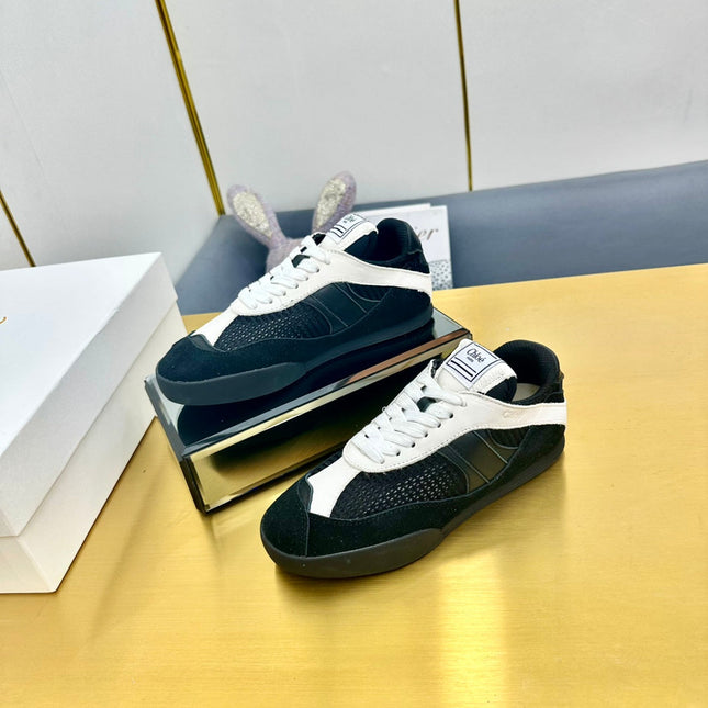 CHLOE 26S SKATE SNEAKERS IN WHITE CALFSKIN MIX BLACK MESH