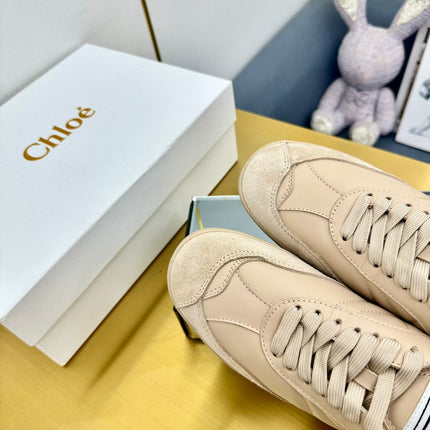 CHLOE 26S SKATE SNEAKERS IN BEIGE CALFSKIN AND SUEDE