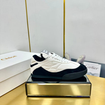 CHLOE 26S SKATE SNEAKERS IN WHITE CALFSKIN AND BLACK SUEDE