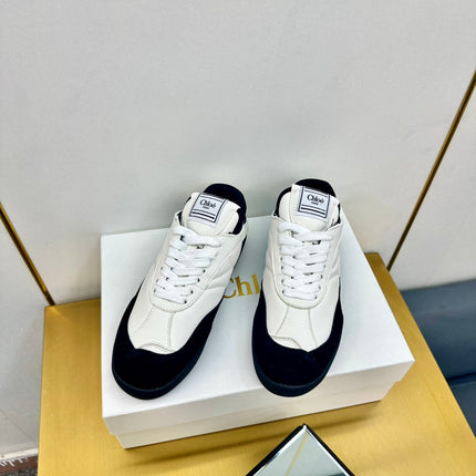 CHLOE 26S SKATE SNEAKERS IN WHITE CALFSKIN AND BLACK SUEDE