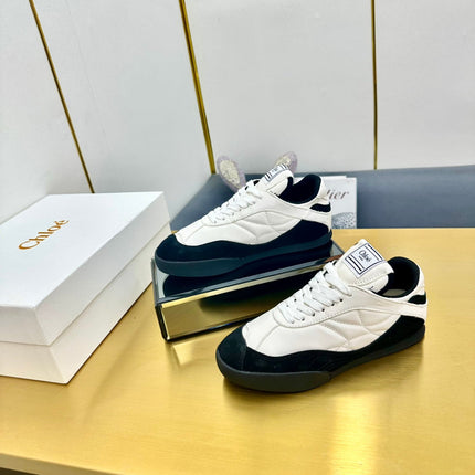 CHLOE 26S SKATE SNEAKERS IN WHITE CALFSKIN AND BLACK SUEDE