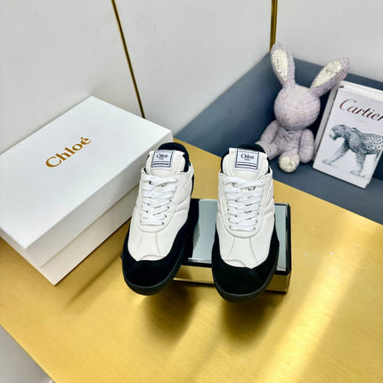 CHLOE 26S SKATE SNEAKERS IN WHITE CALFSKIN AND BLACK SUEDE