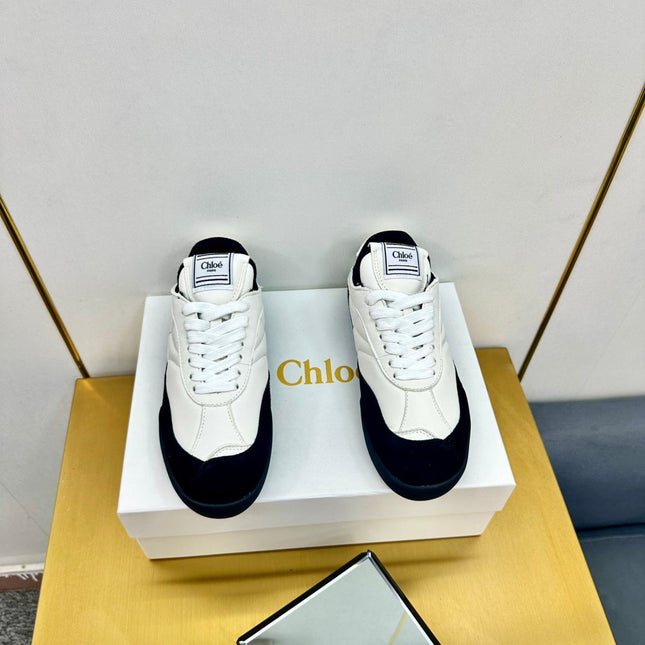 CHLOE 26S SKATE SNEAKERS IN WHITE CALFSKIN AND BLACK SUEDE