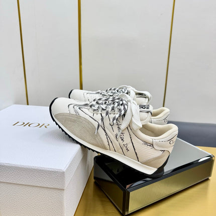 DIOR 26S RUNNING SNEAKER IN IVORY WHITE CALFSKIN AND BEIGE SUEDE