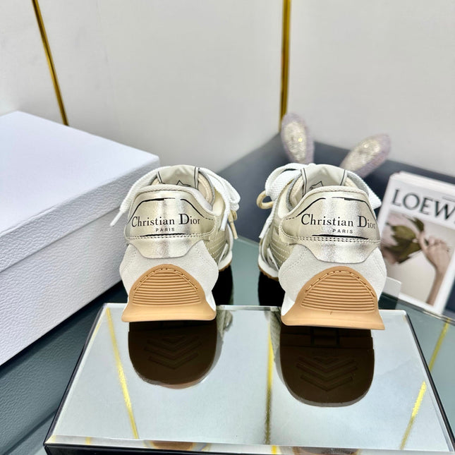 DIOR 26S RUNNING SNEAKER IN GOLD CALFSKIN AND BEIGE SUEDE