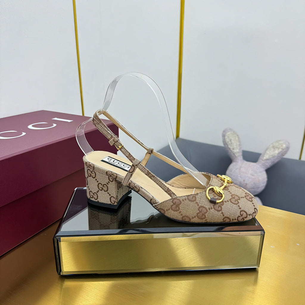 GG HIGH SLINGBACK 65 IN BEIGE LAMBSKIN WITH GOLD HARDWARE