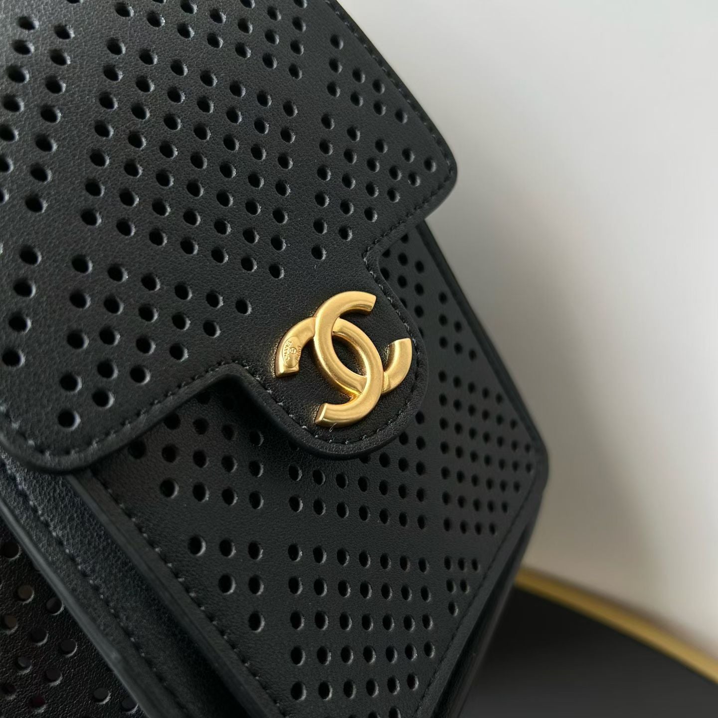 CHANEL 26S HOBO BAG 22 IN BLACK PERFORATED CALFSKIN GOLD HARDWARE