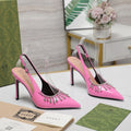 GG CRYSTAL HIGH HEEL SANDAL BRIGHT PINK LAMBSKIN