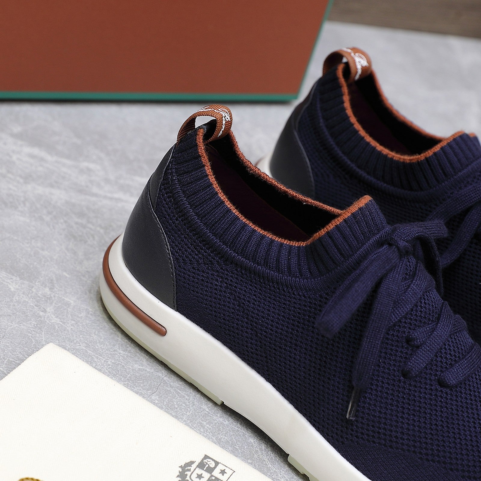 LP LADY FLEXY WALK SNEAKER NAVY BLUE AND ORANGE WOOL CALFSKIN