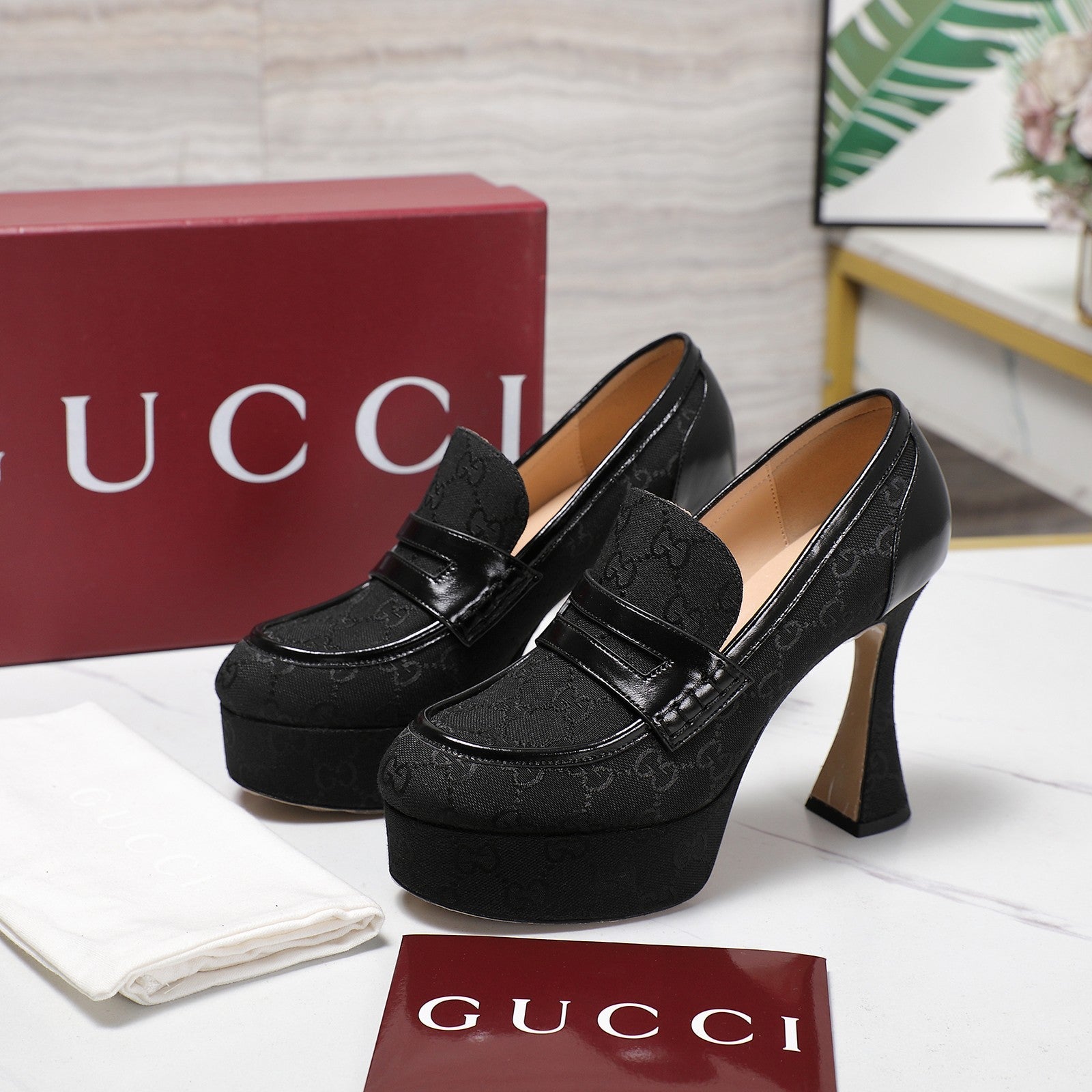GG CLASSIC HIGH HEELS 110 IN BLACK WITH LOGO PRINT