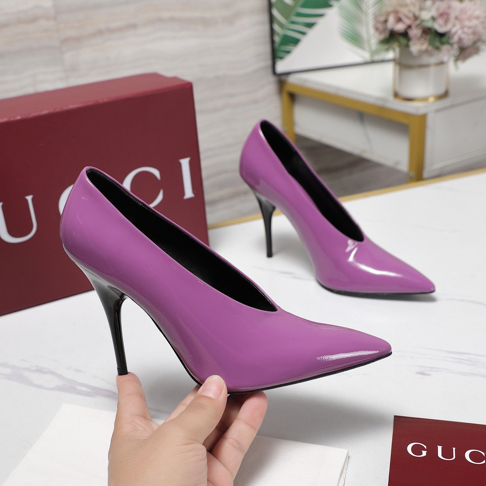 GG CLASSIC HIGH HEEL 105 IN PURPLE LAMBSKIN