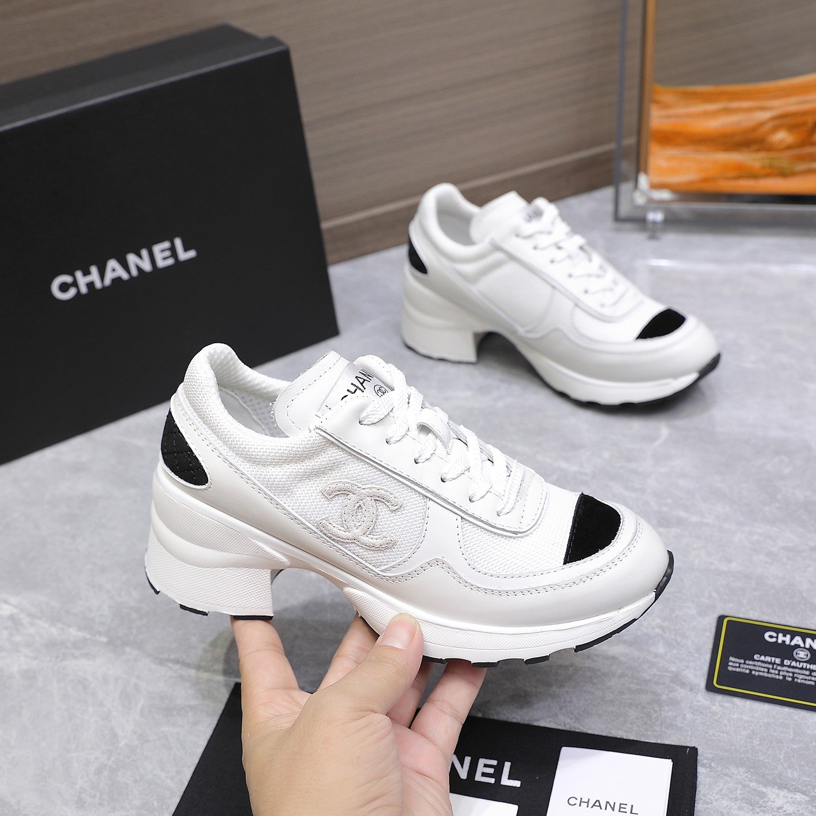 CC HIGH SNEAKERS IN WHITE MESH AND CALFSKIN