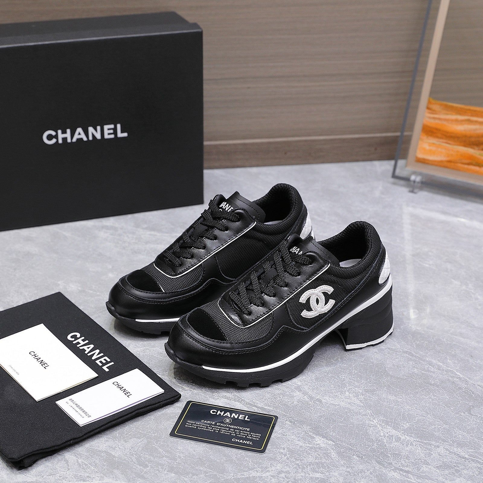 CC HIGH SNEAKERS IN BLACK MESH AND CALFSKIN