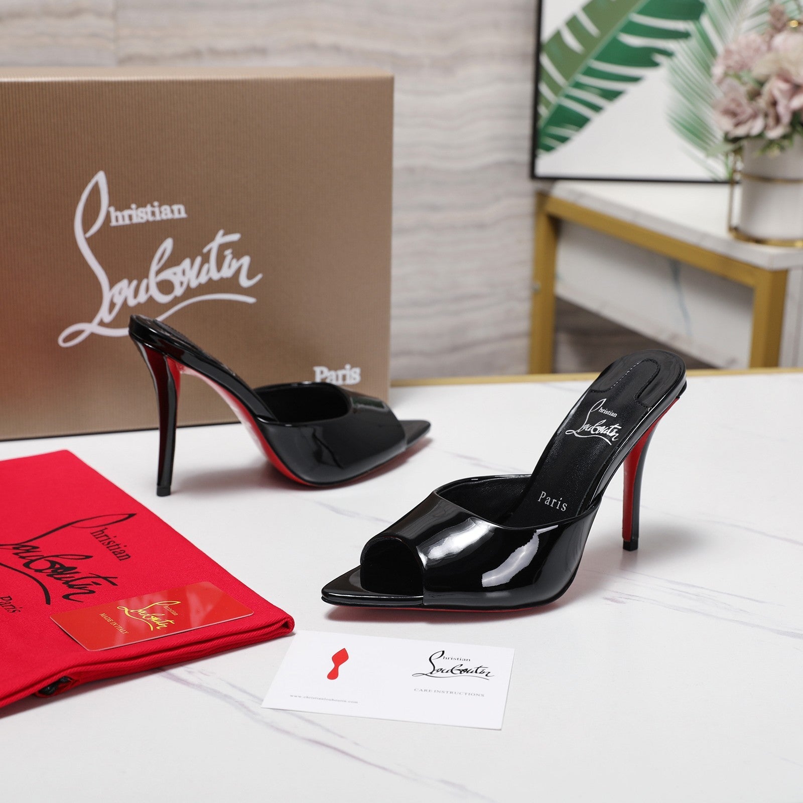 DOLLY SLIDE SANDALS 100MM IN BLACK CALFSKIN