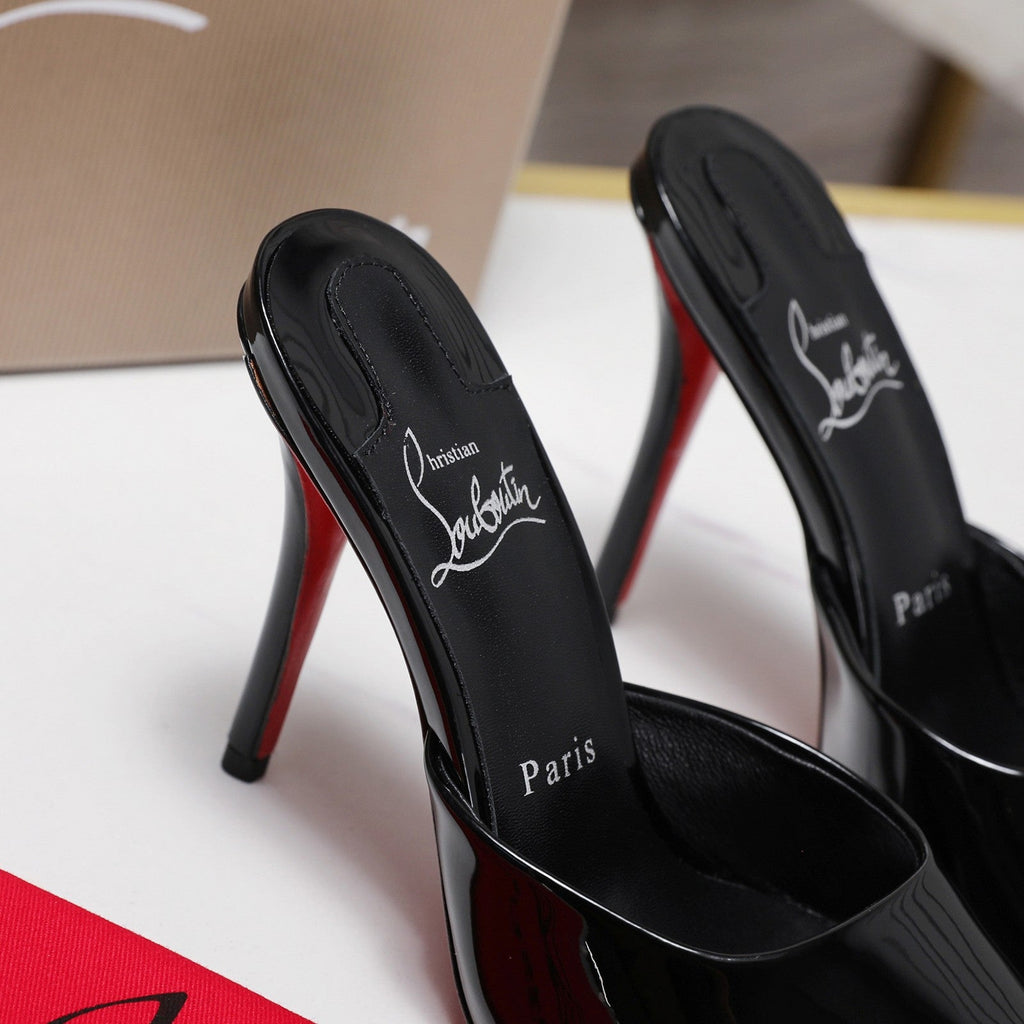 DOLLY SLIDE SANDALS 100MM IN BLACK CALFSKIN