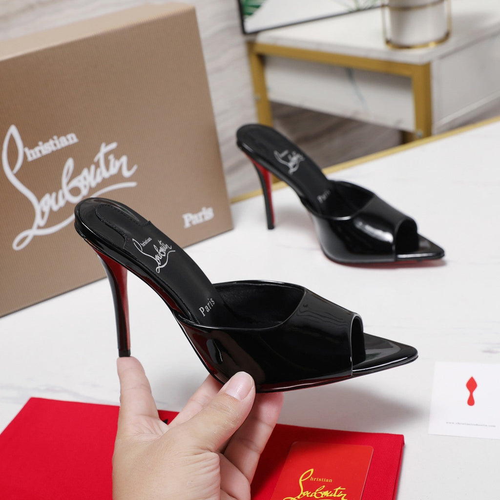 DOLLY SLIDE SANDALS 100MM IN BLACK CALFSKIN