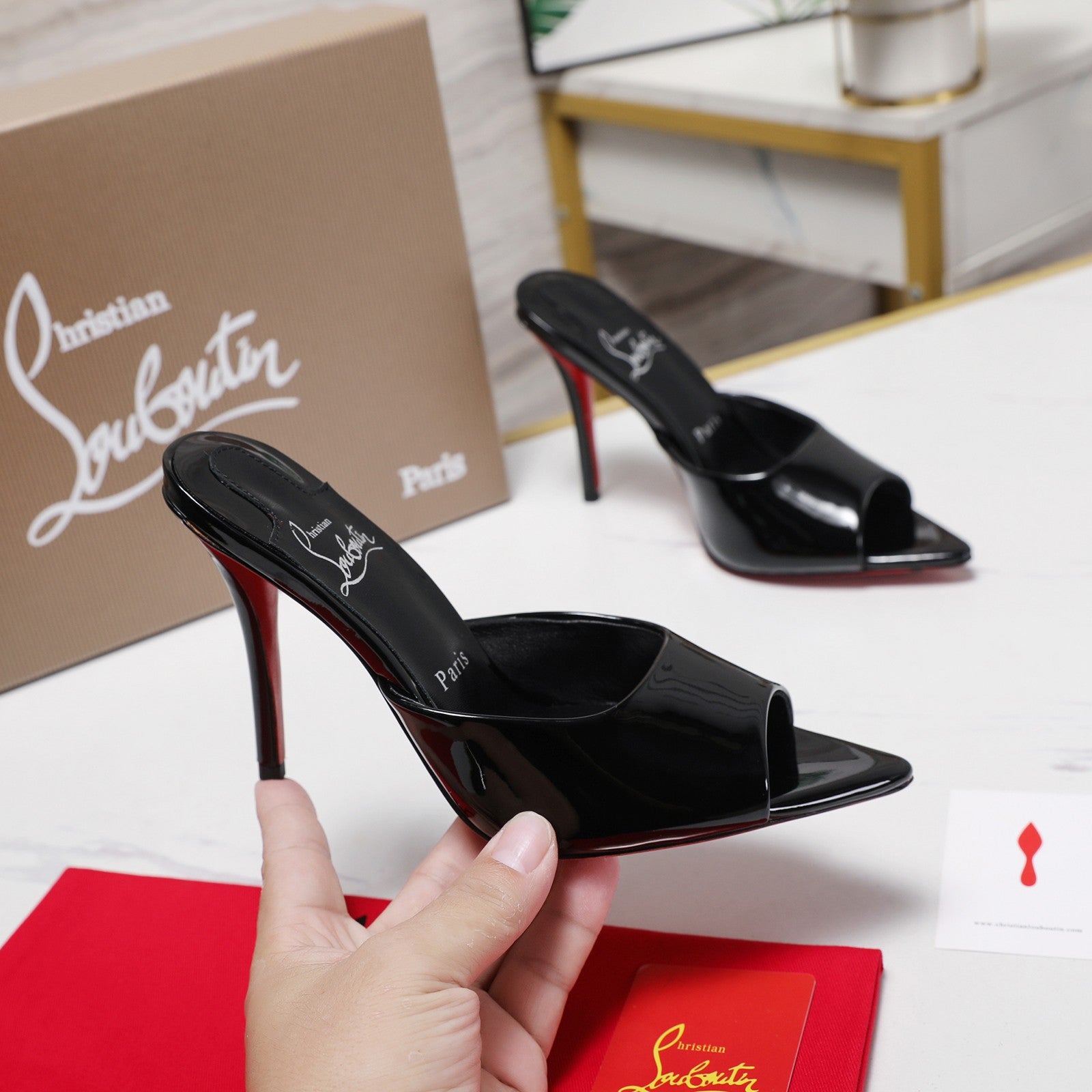 DOLLY SLIDE SANDALS 100MM IN BLACK CALFSKIN