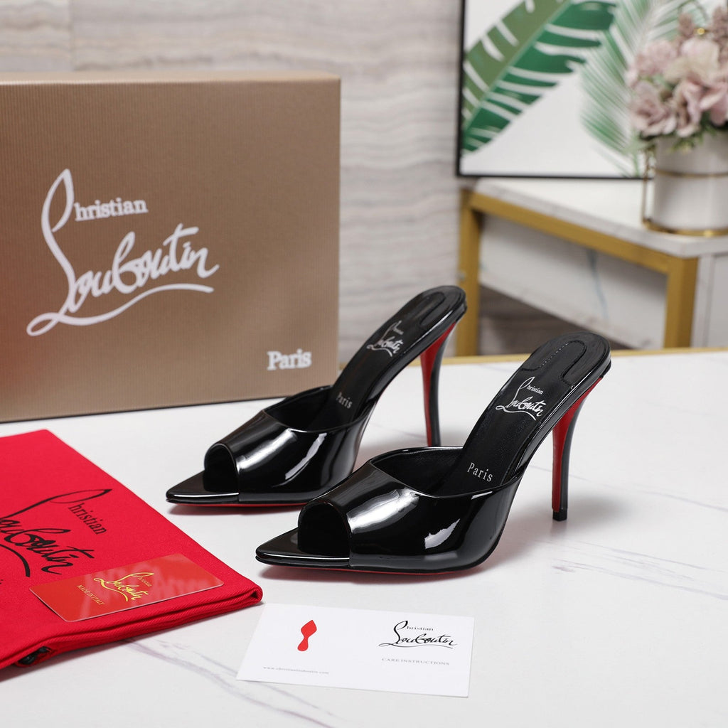 DOLLY SLIDE SANDALS 100MM IN BLACK CALFSKIN