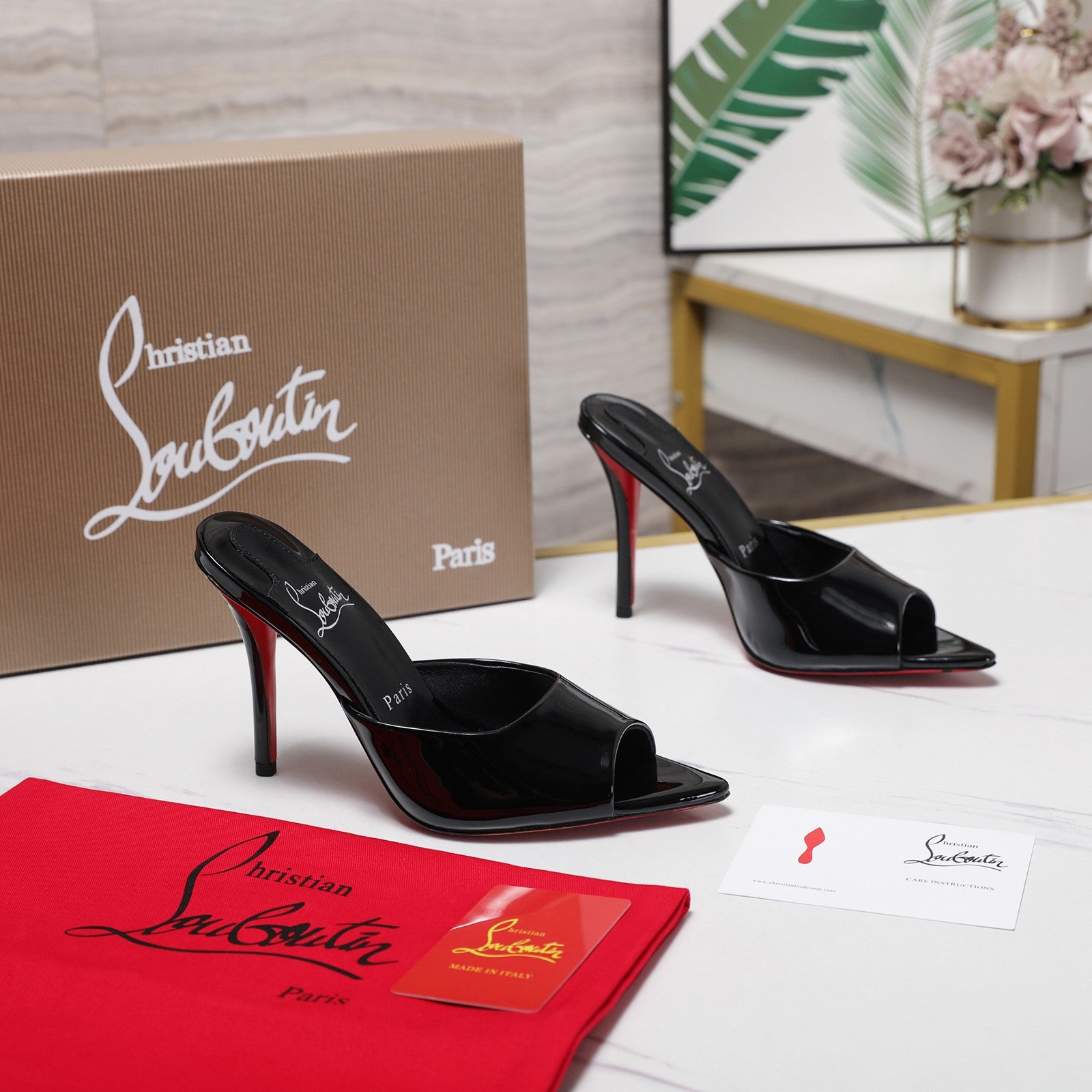 DOLLY SLIDE SANDALS 100MM IN BLACK CALFSKIN