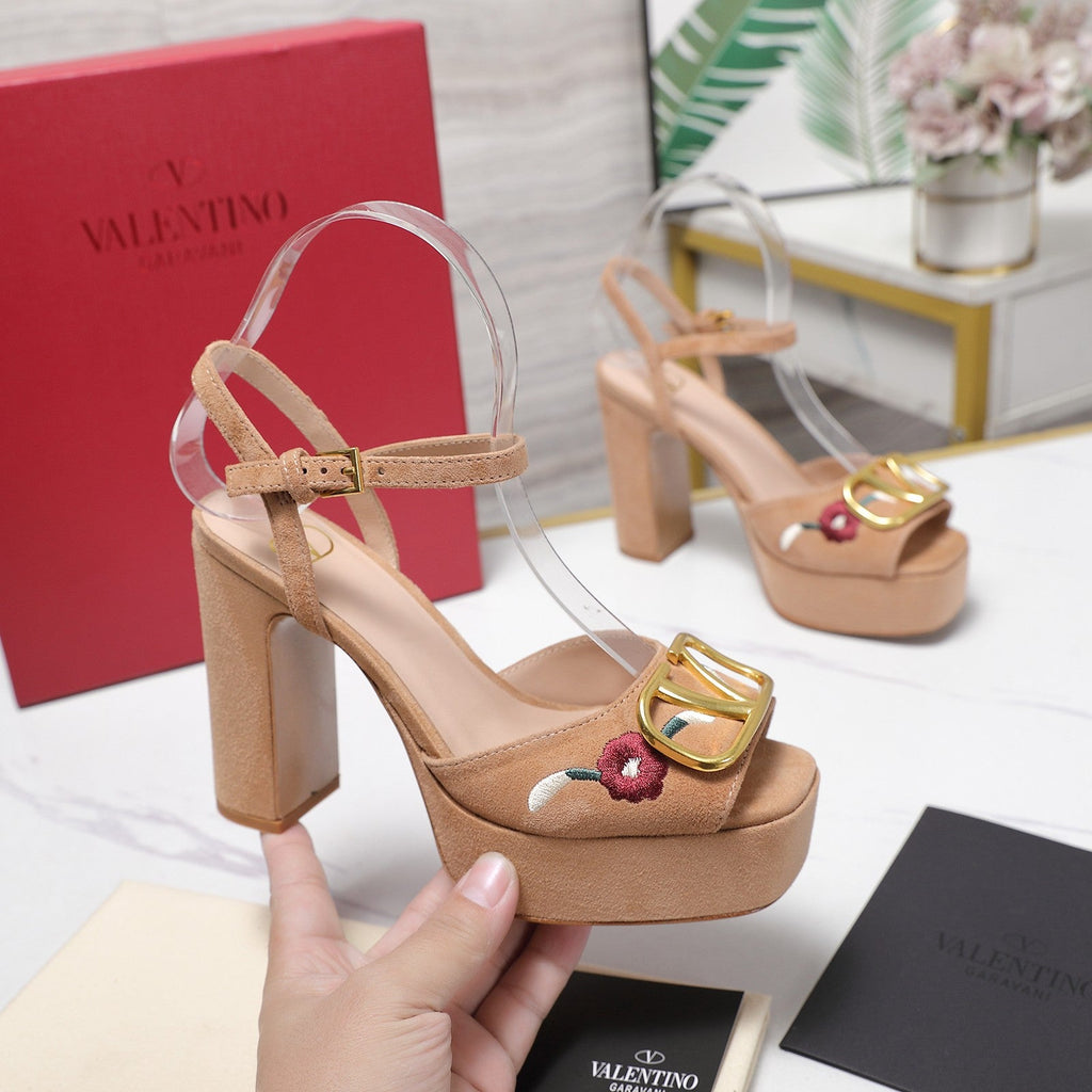 VALENTINO 25S GARAVANI VLOGO SIGNATURE HIGH-HEEL SANDALS 110 MM IN WARM BEIGE SUEDE