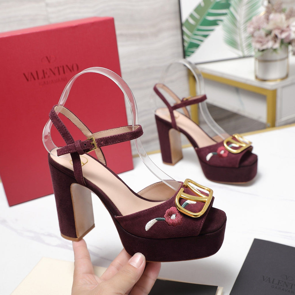 VALENTINO 25S GARAVANI VLOGO SIGNATURE HIGH-HEEL SANDALS 110 MM IN DARK RED SUEDE