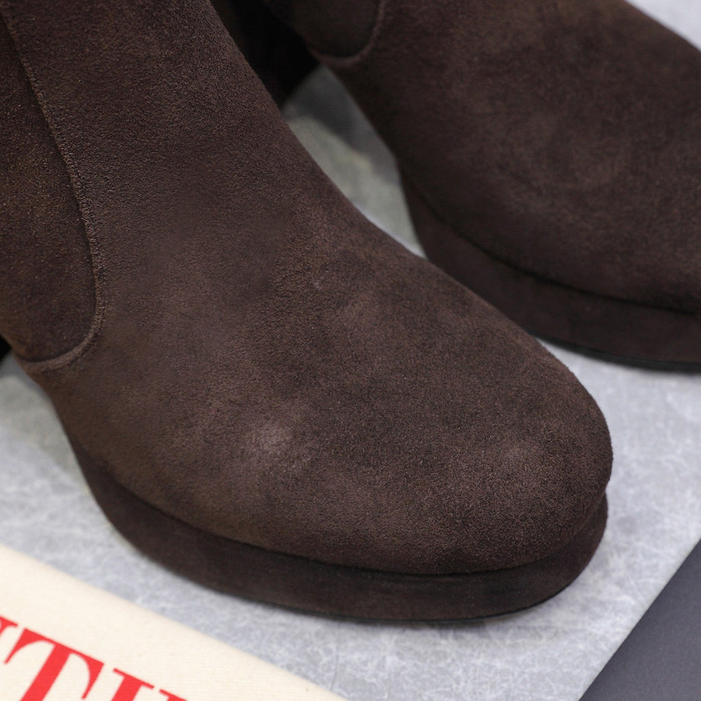 VALENTINO 25S ANKLE BOOTS WITH ZIPPER 90 MM IN DARK BROWN SUEDE