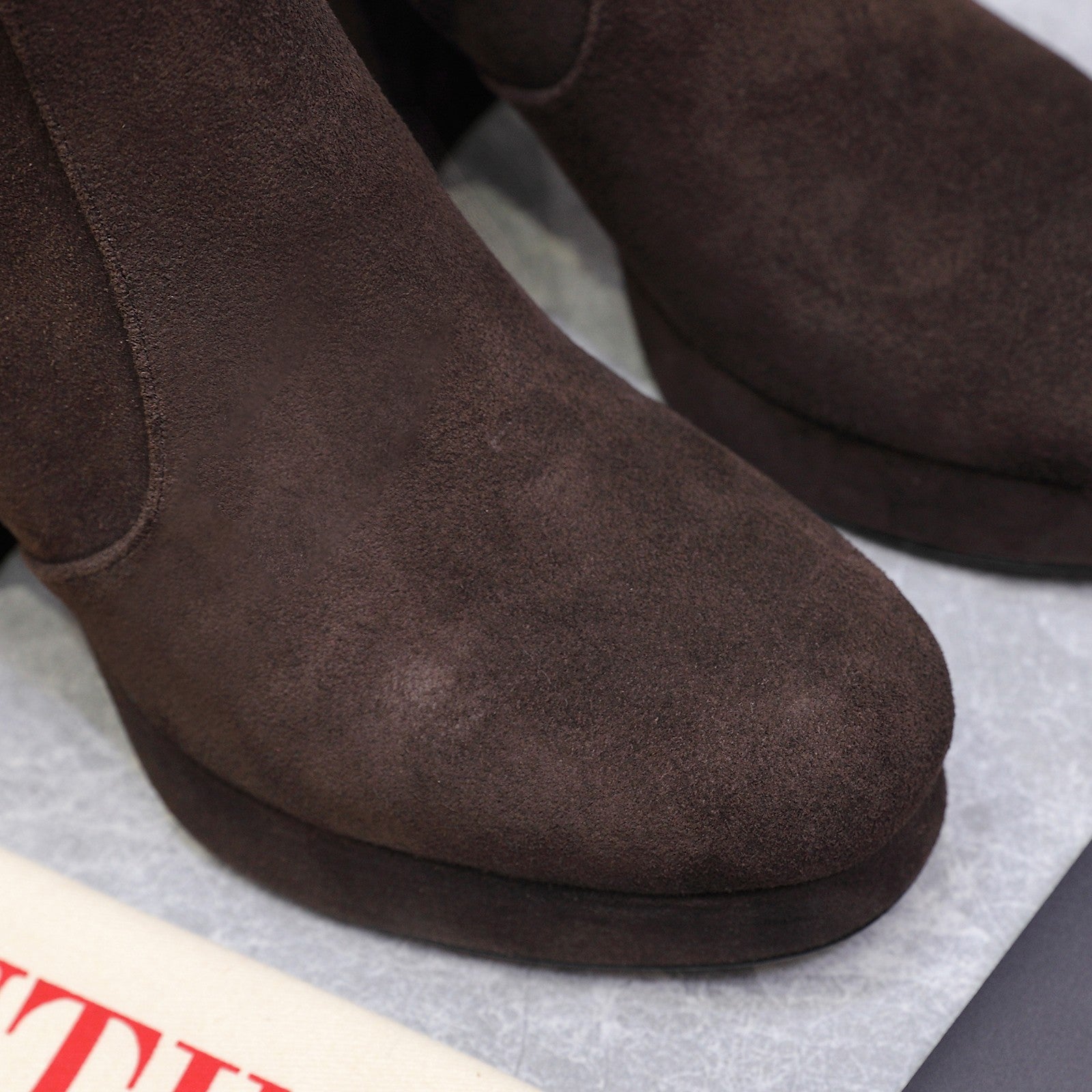 VALENTINO 25S ANKLE BOOTS WITH ZIPPER 90 MM IN DARK BROWN SUEDE