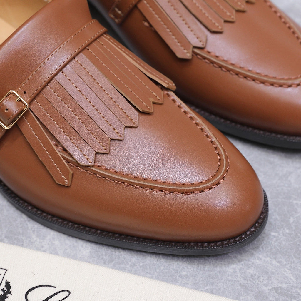 LP 26S SERGIO TASSEL LOAFERS IN CARAMEL BROWN CALFSKIN GOLD HARDWARE