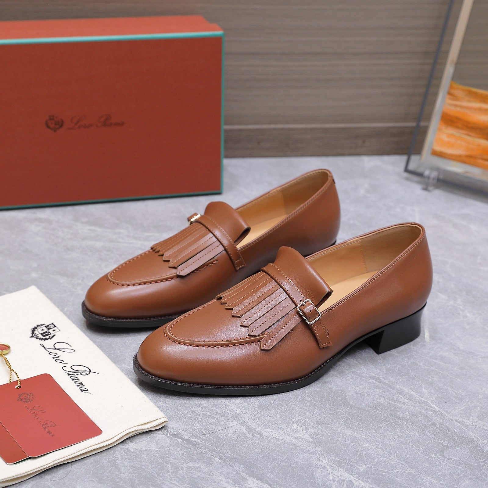 LP 26S SERGIO TASSEL LOAFERS IN CARAMEL BROWN CALFSKIN GOLD HARDWARE