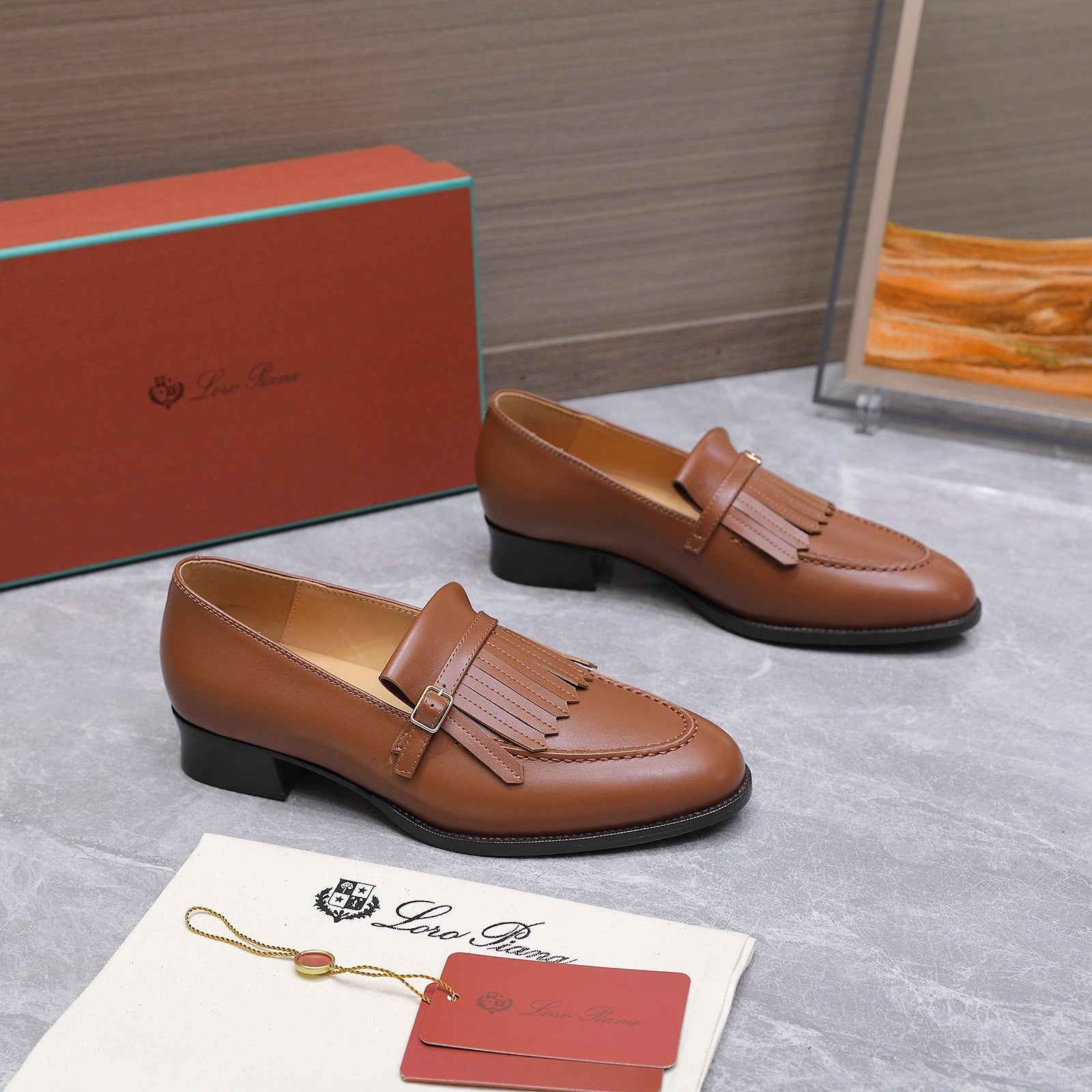 LP 26S SERGIO TASSEL LOAFERS IN CARAMEL BROWN CALFSKIN GOLD HARDWARE