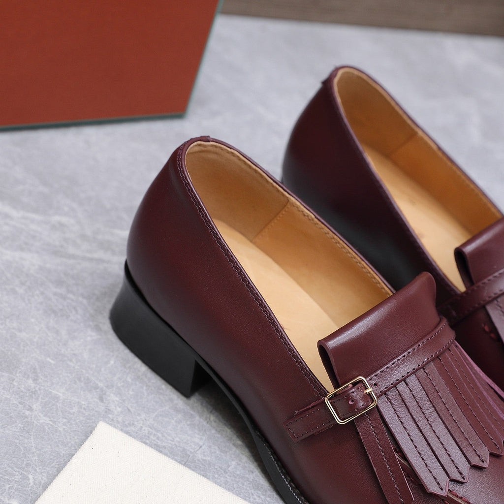LP 26S SERGIO TASSEL LOAFERS IN BURGUNDY RED CALFSKIN GOLD HARDWARE