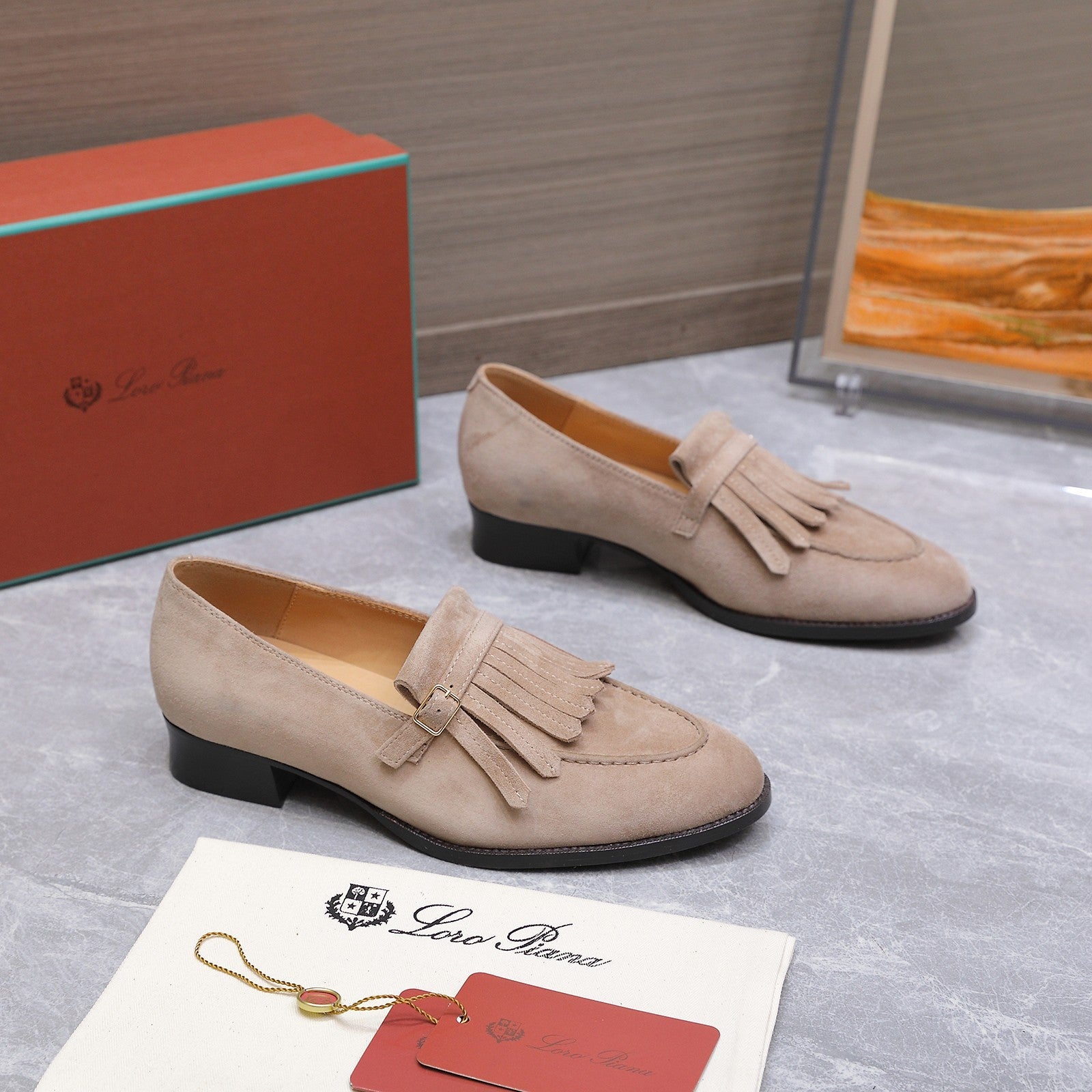 LP 26S SERGIO TASSEL LOAFERS IN LIGHT BROWN SUEDE GOLD HARDWARE