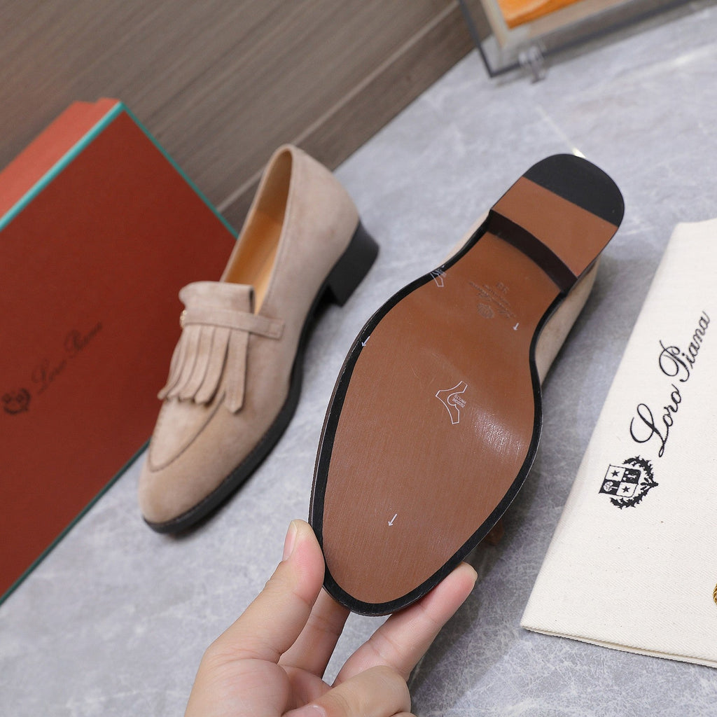 LP 26S SERGIO TASSEL LOAFERS IN LIGHT BROWN SUEDE GOLD HARDWARE