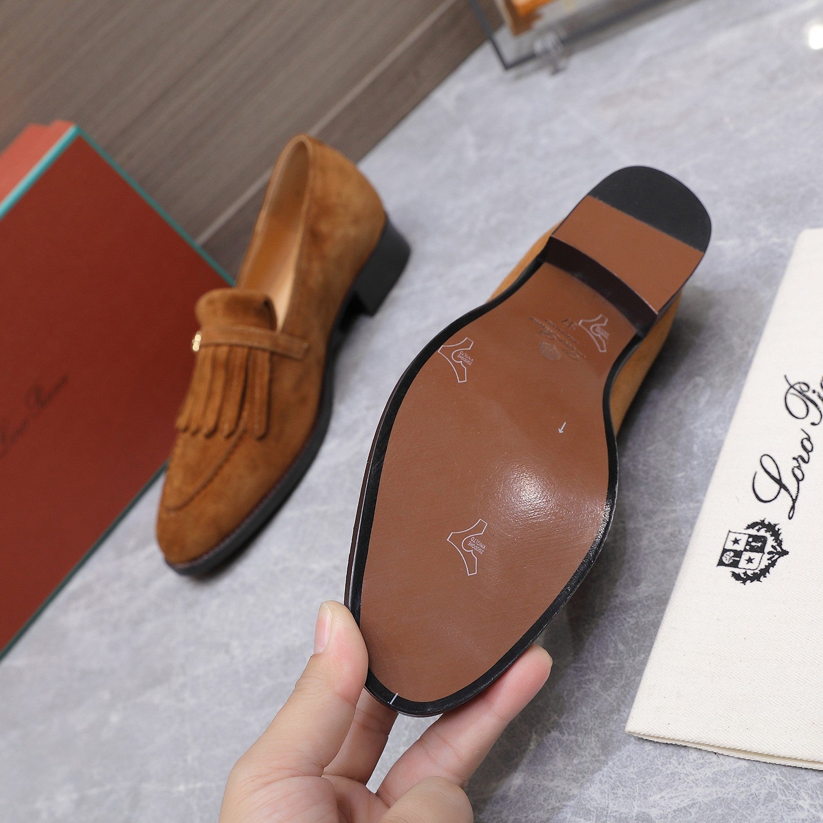 LP 26S SERGIO TASSEL LOAFERS IN CARAMEL BROWN SUEDE GOLD HARDWARE