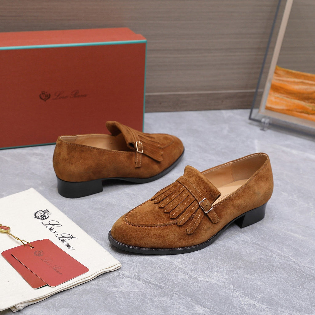 LP 26S SERGIO TASSEL LOAFERS IN CARAMEL BROWN SUEDE GOLD HARDWARE
