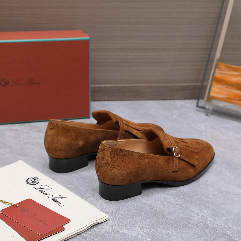 LP 26S SERGIO TASSEL LOAFERS IN CARAMEL BROWN SUEDE GOLD HARDWARE