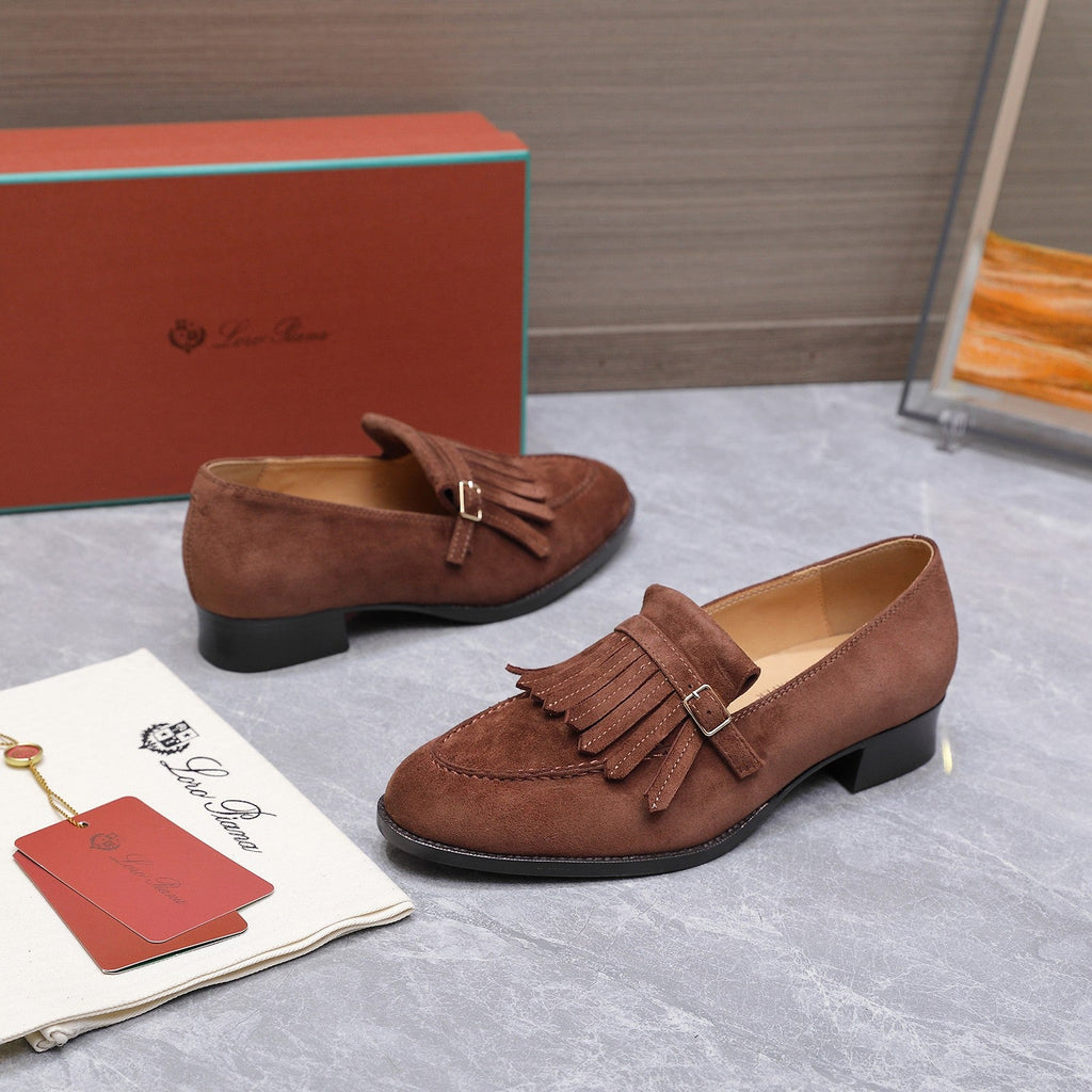 LP 26S SERGIO TASSEL LOAFERS IN CHOCOLATE BROWN SUEDE GOLD HARDWARE