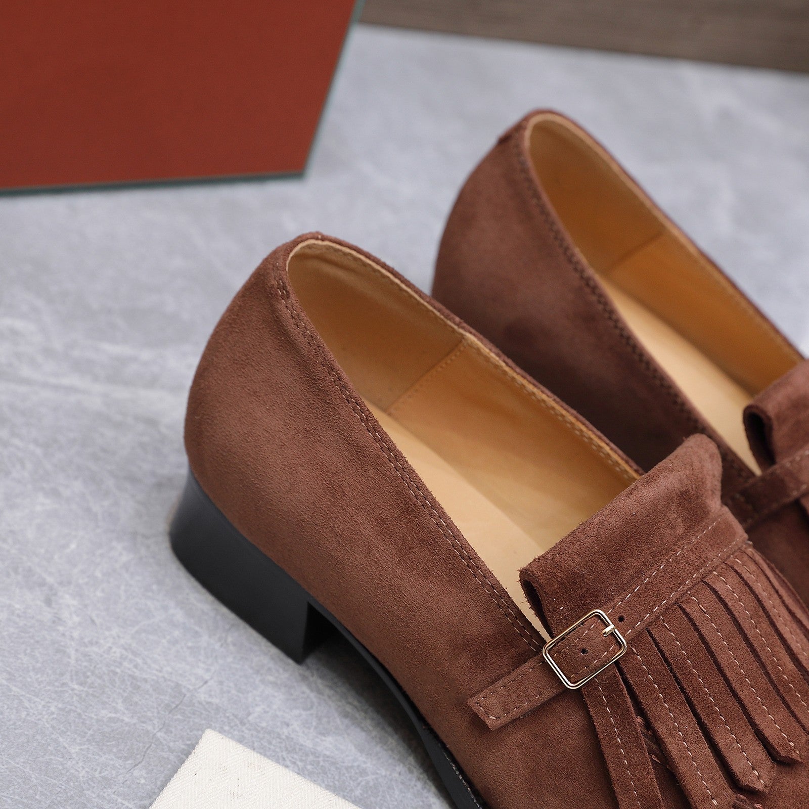 LP 26S SERGIO TASSEL LOAFERS IN CHOCOLATE BROWN SUEDE GOLD HARDWARE