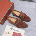 LP 26S SERGIO TASSEL LOAFERS IN CHOCOLATE BROWN SUEDE GOLD HARDWARE
