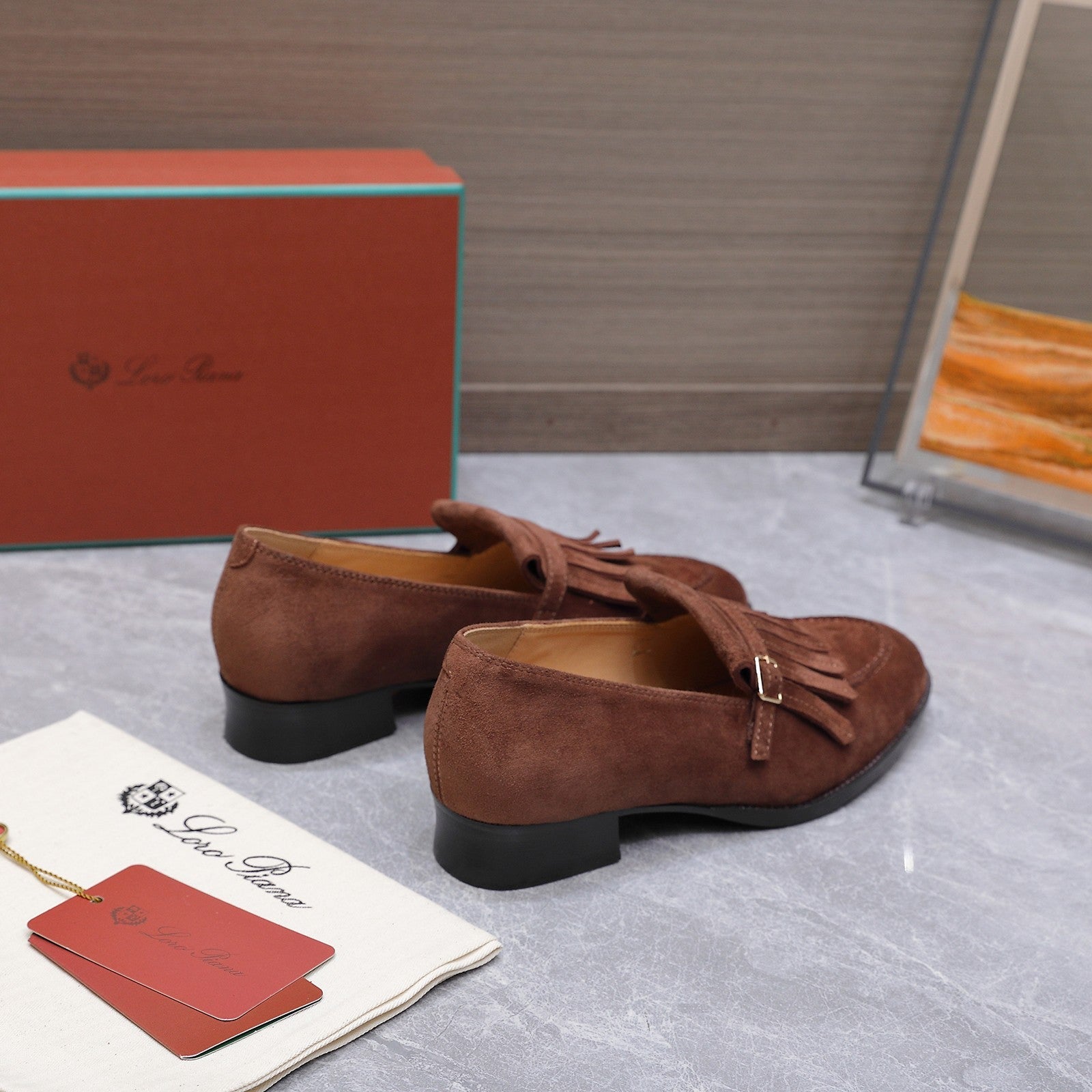LP 26S SERGIO TASSEL LOAFERS IN CHOCOLATE BROWN SUEDE GOLD HARDWARE
