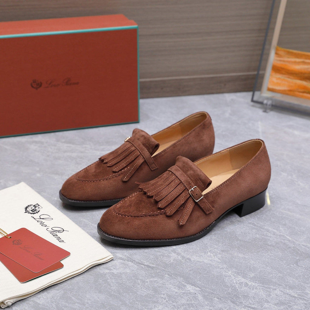 LP 26S SERGIO TASSEL LOAFERS IN CHOCOLATE BROWN SUEDE GOLD HARDWARE