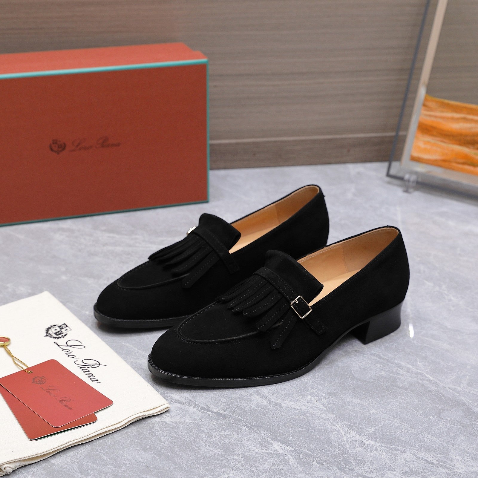 LP 26S SERGIO TASSEL LOAFERS IN BLACK SUEDE SILVER HARDWARE